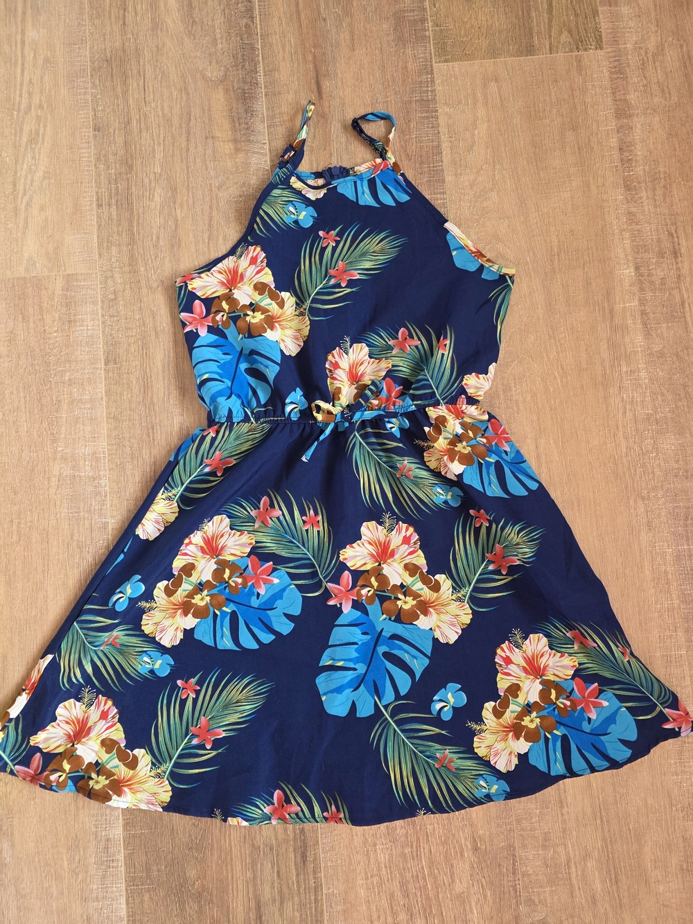 SHEIN Navy Tropical Floral Halter Sundress